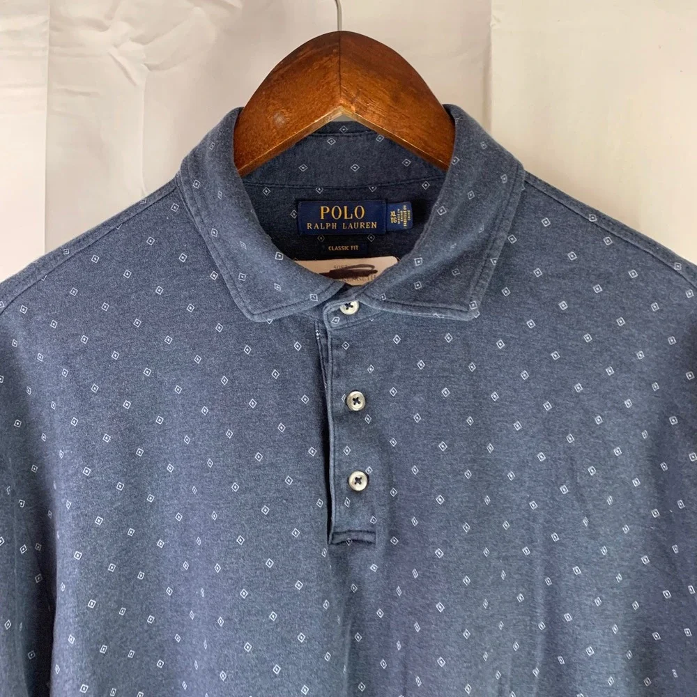 Polo Ralph Lauren Polo Shirt Mens XL Navy Blue Geometric‎ Diamond Classic Fit